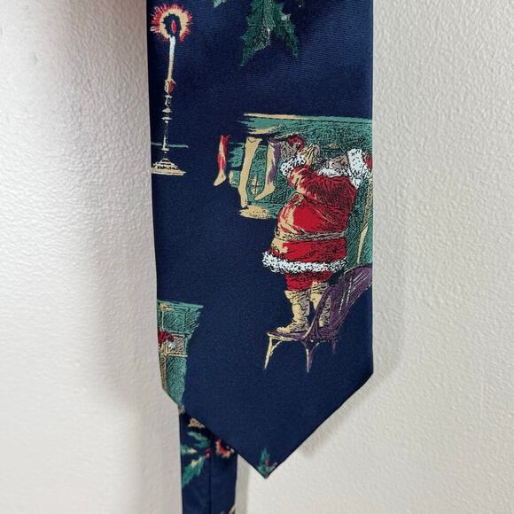 Webley 100% Silk Blue Christmas Tree Santa Novelty Print Mens Tie - Picture 2 of 6